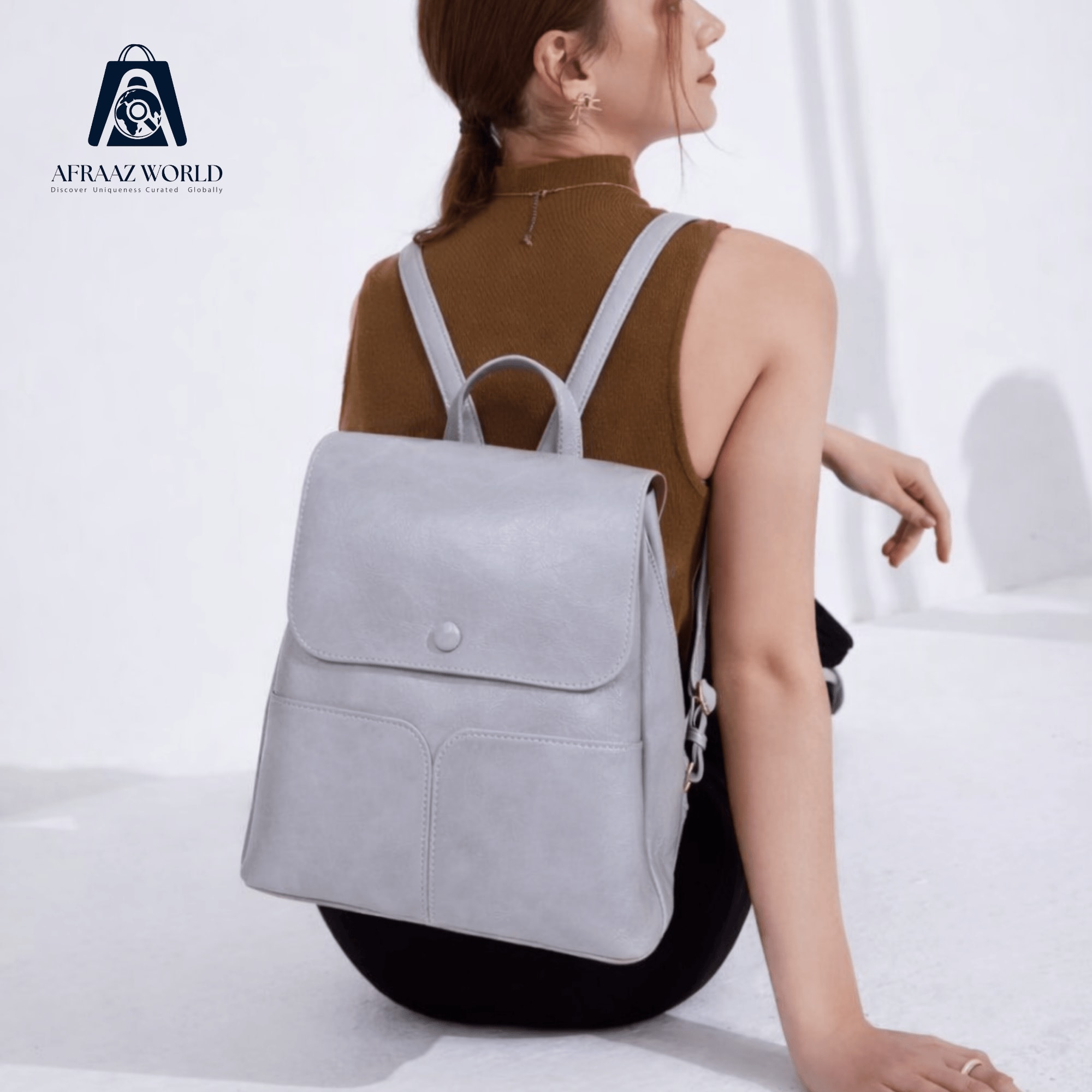 Minimalist Vegan Leather Backpack with Twin Front Pockets