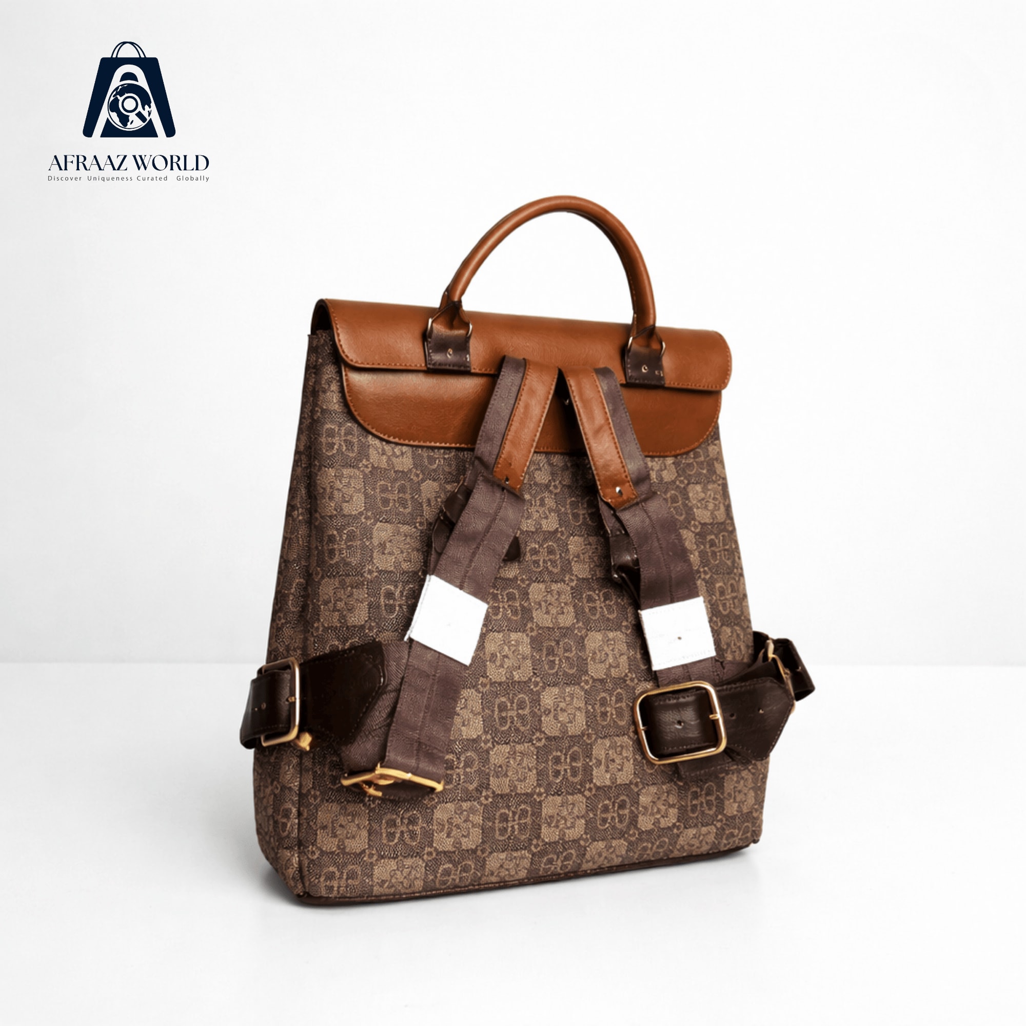 Monogram Printed Vintage Backpack with Faux Leather Flap