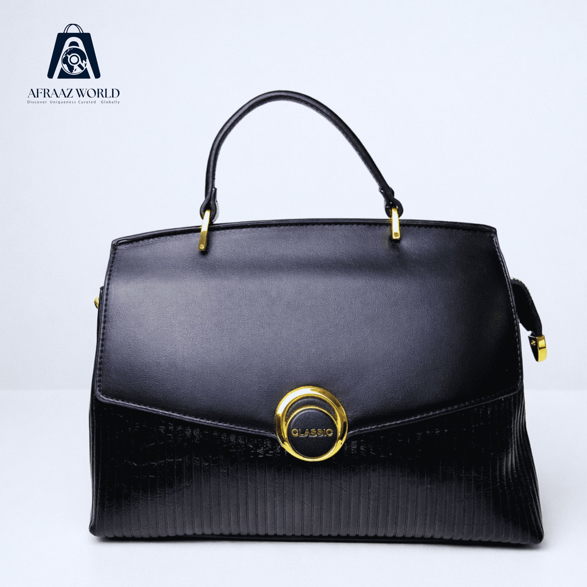 Elegant Pleated Top Handle Satchel with Circular Gold Accent