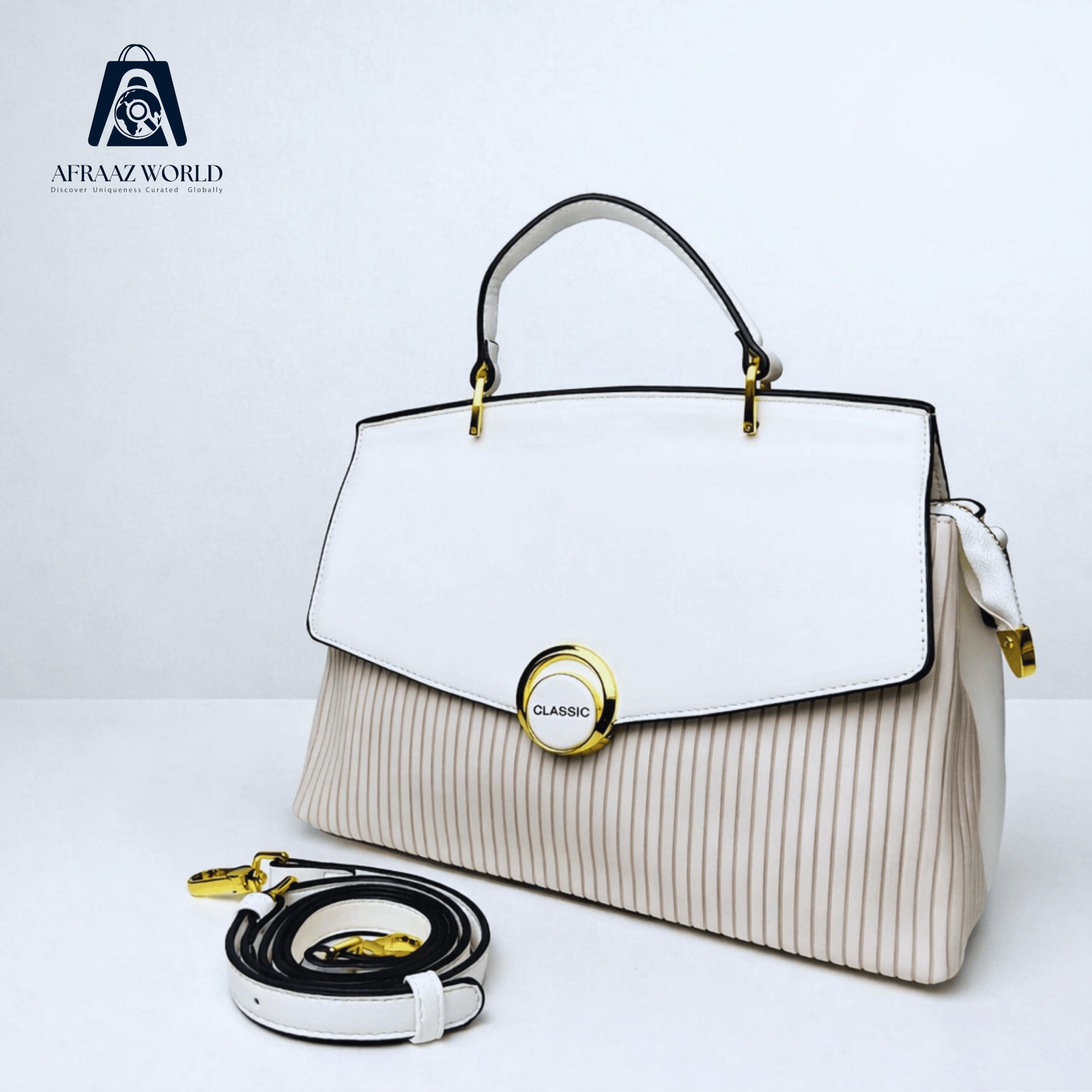 Elegant Pleated Top Handle Satchel with Circular Gold Accent