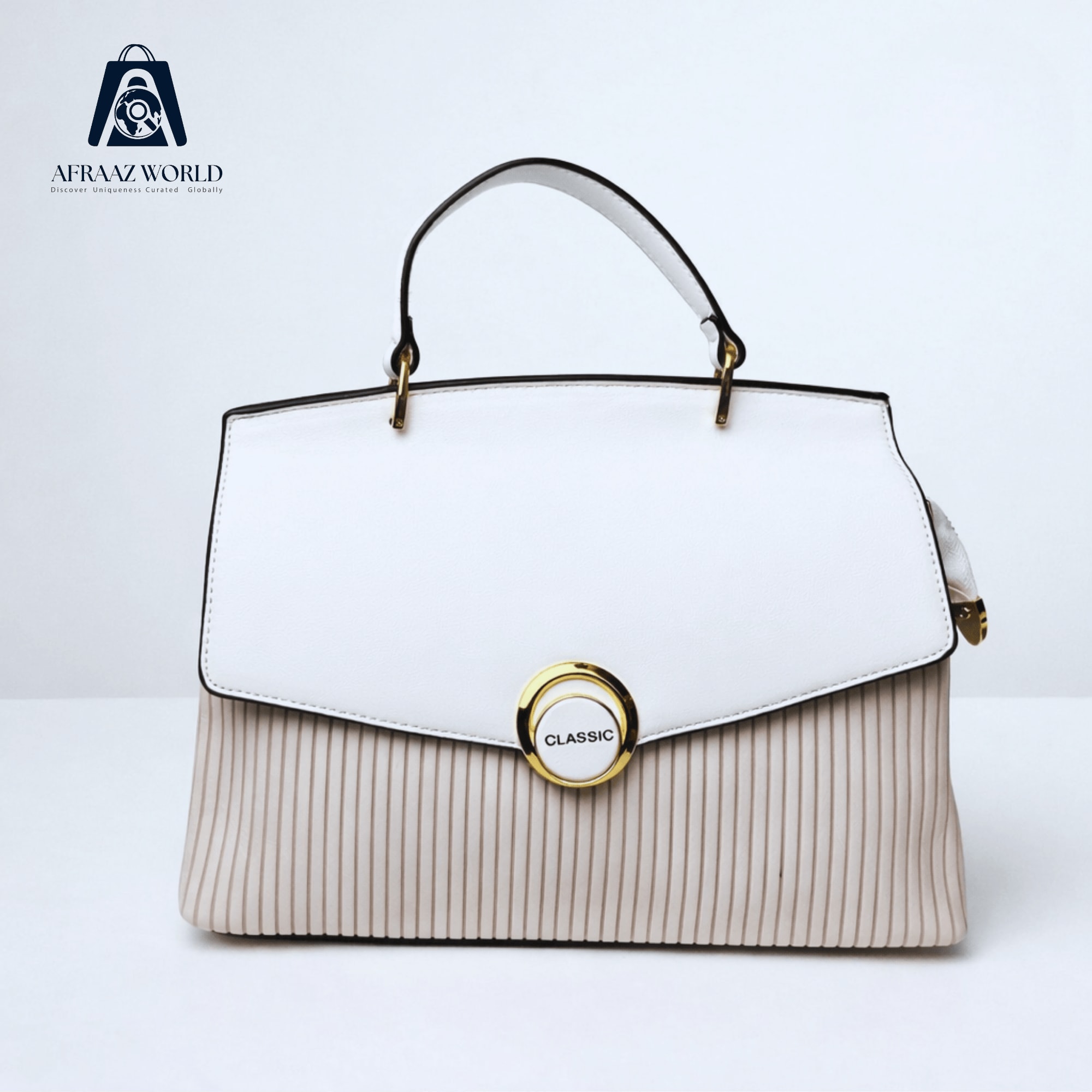Elegant Pleated Top Handle Satchel with Circular Gold Accent