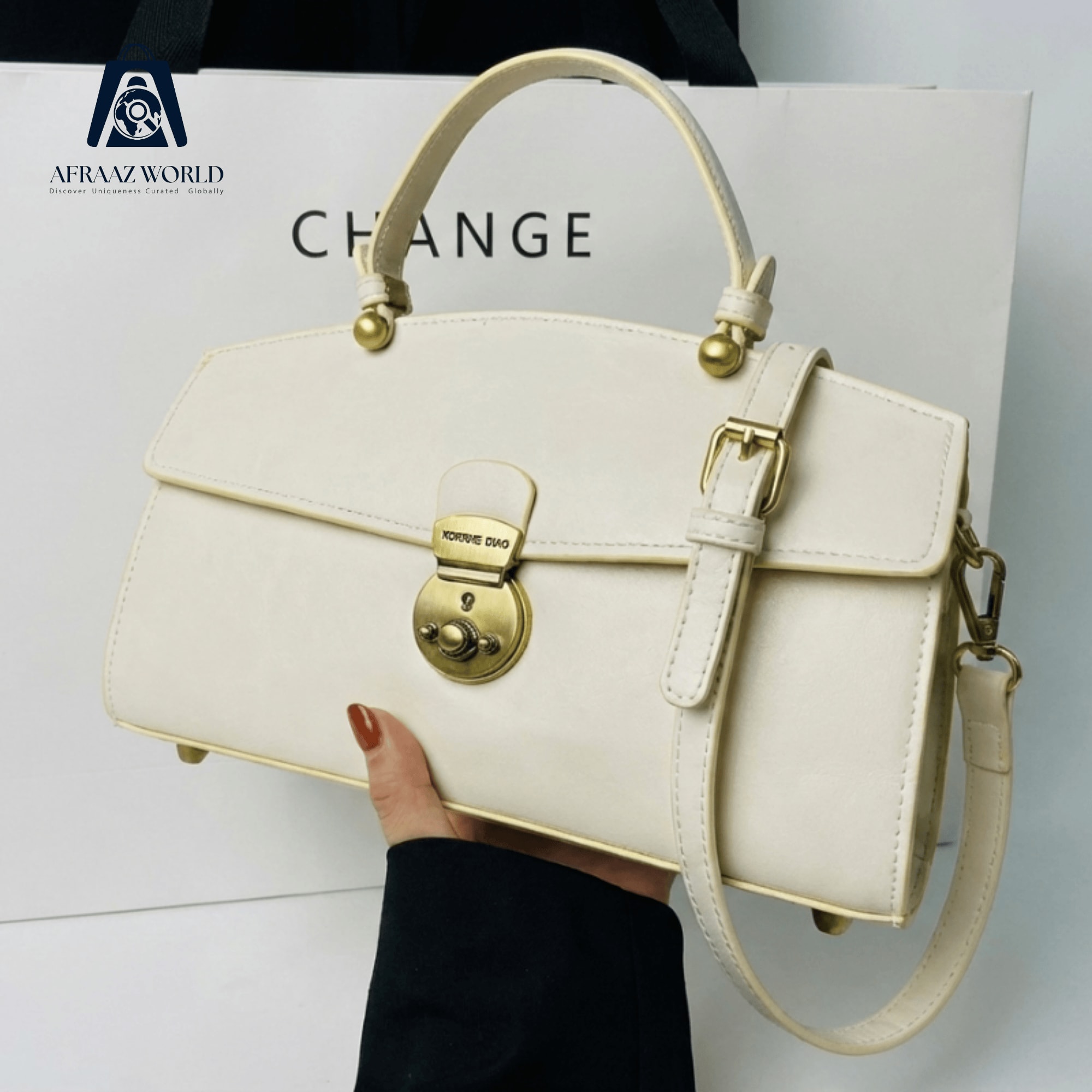 Classic Royal Ivory Leather Style Handbag