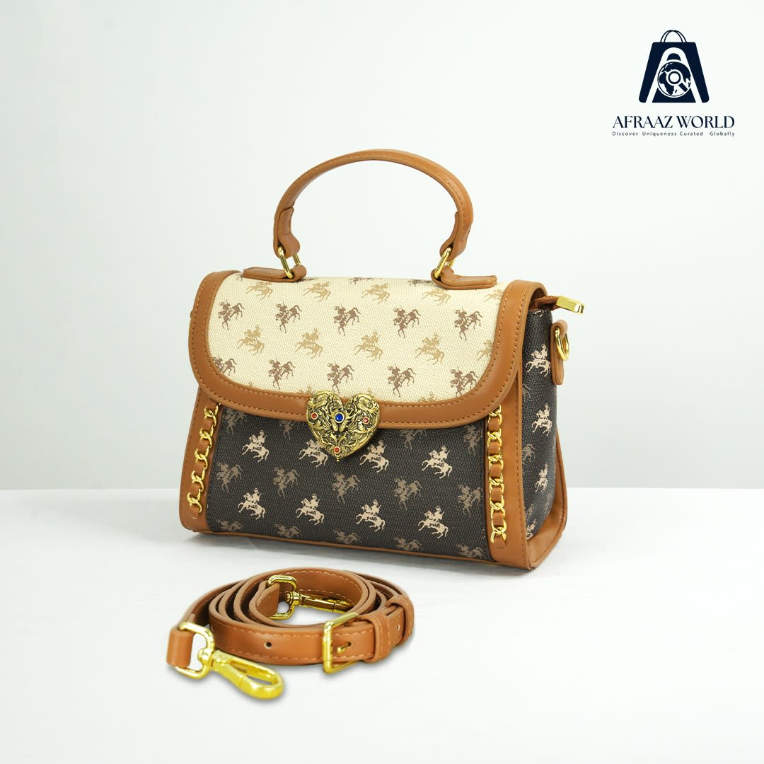 High Quality Vintage Cream-Brown  women Handbag with Heart Lock & Golden Chain – Afraaz World