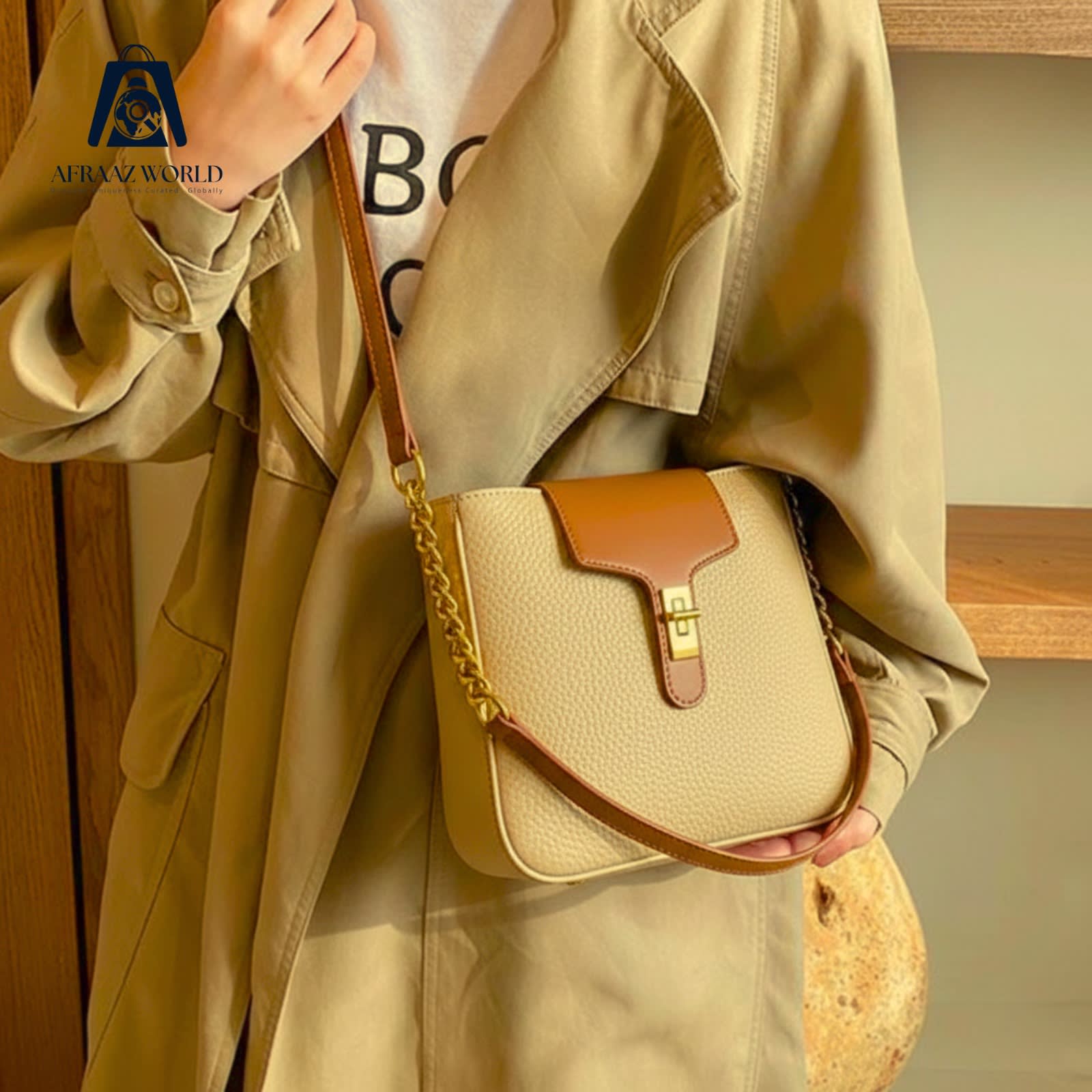 Stylish Pink-Beige Shoulder Bag Set for Women | 2-in-1 Luxury Handbag by Afraaz World