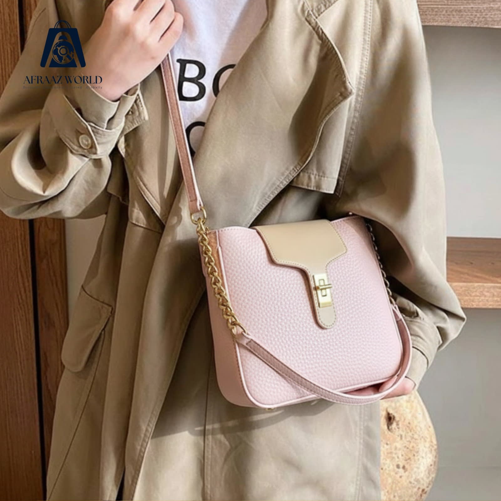 Elegant Two-Tone Beige Shoulder Bag for Women with Pouch | Premium 2-in-1 Handbag by Afraaz World