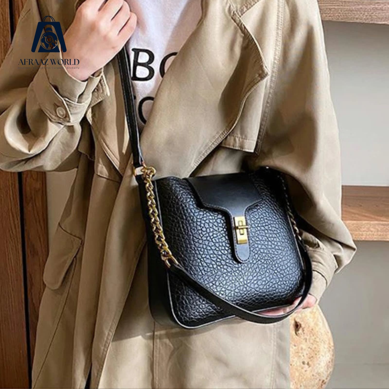 Elegant Two-Tone Beige Shoulder Bag for Women with Pouch | Premium 2-in-1 Handbag by Afraaz World