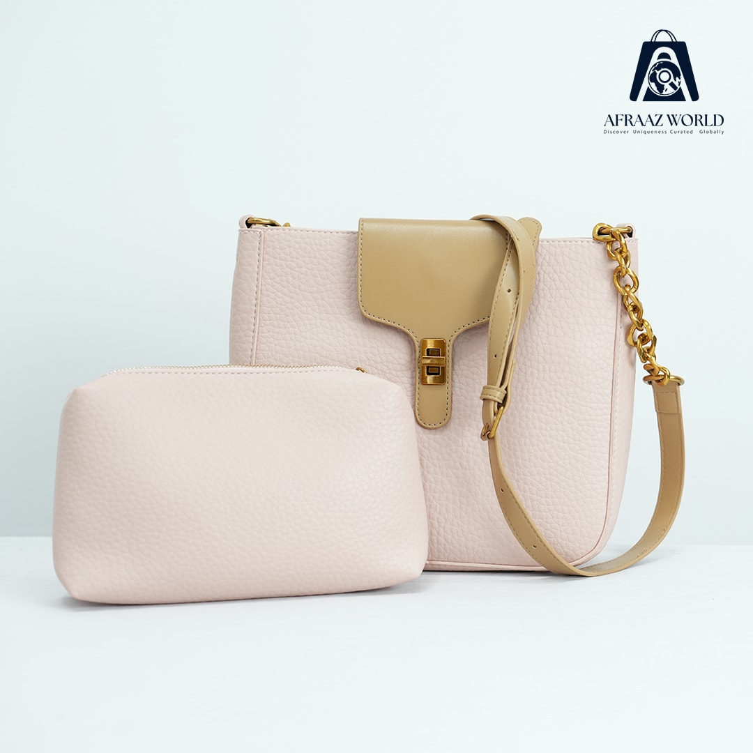 Elegant Two-Tone Beige Shoulder Bag for Women with Pouch | Premium 2-in-1 Handbag by Afraaz World