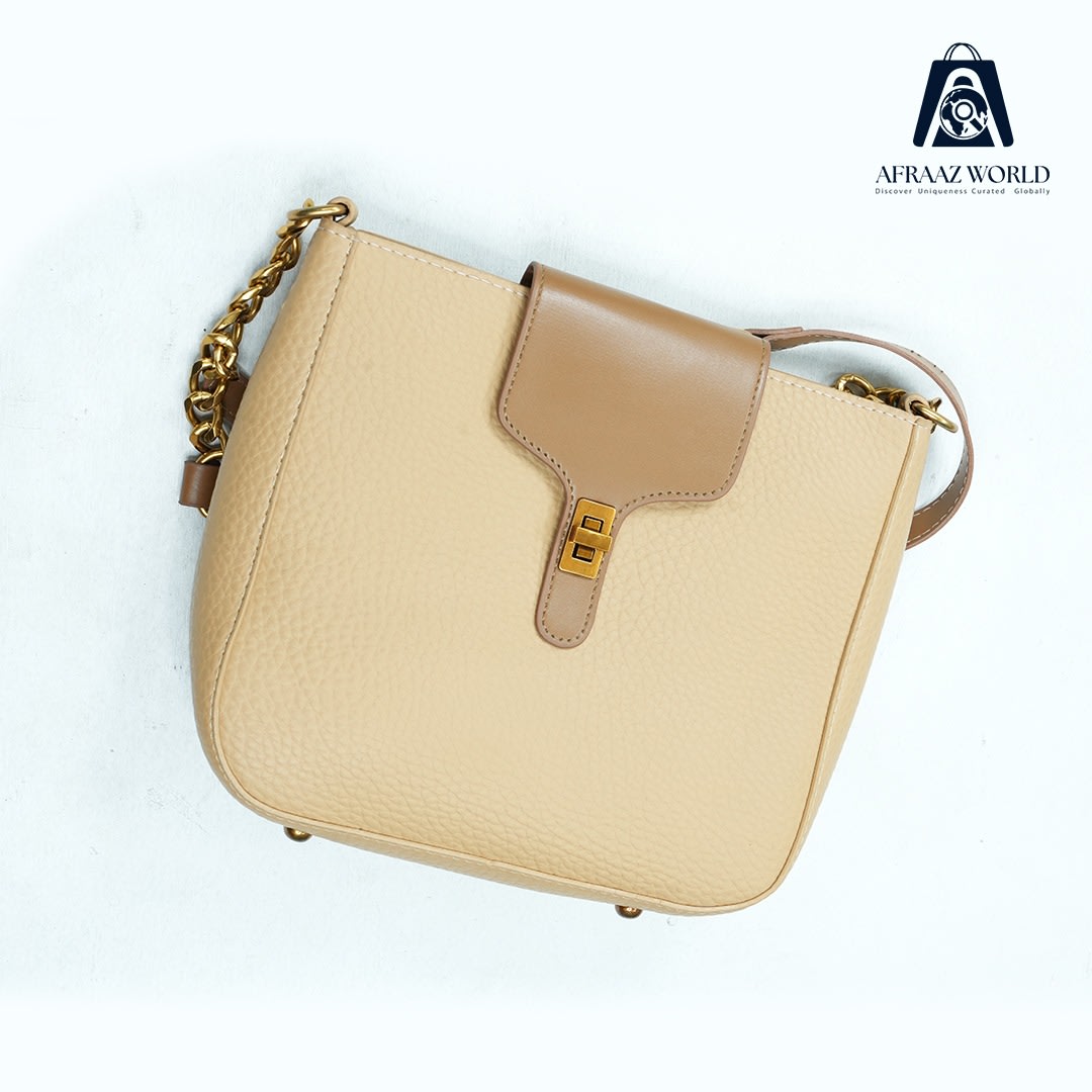 Elegant Two-Tone Beige Shoulder Bag for Women with Pouch | Premium 2-in-1 Handbag by Afraaz World