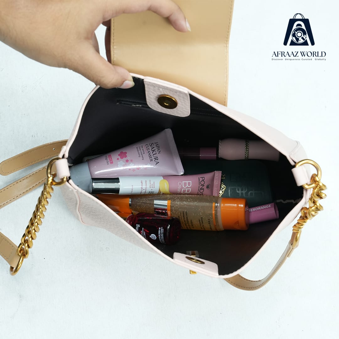 Elegant Two-Tone Beige Shoulder Bag for Women with Pouch | Premium 2-in-1 Handbag by Afraaz World