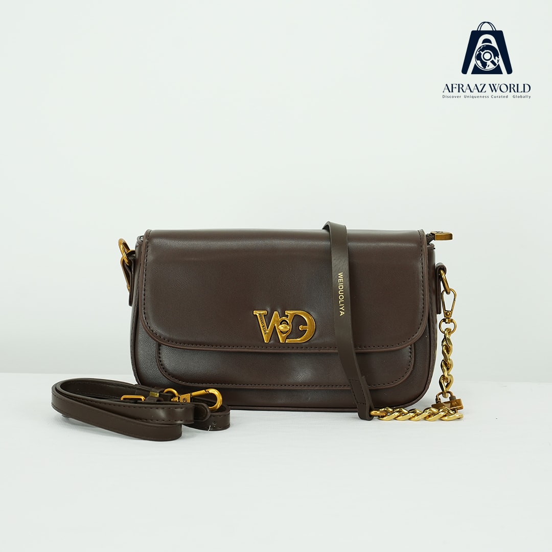 Luxury Chocolate Brown Crossbody Bag for Women | Gold Chain Leather Purse by Afraaz World