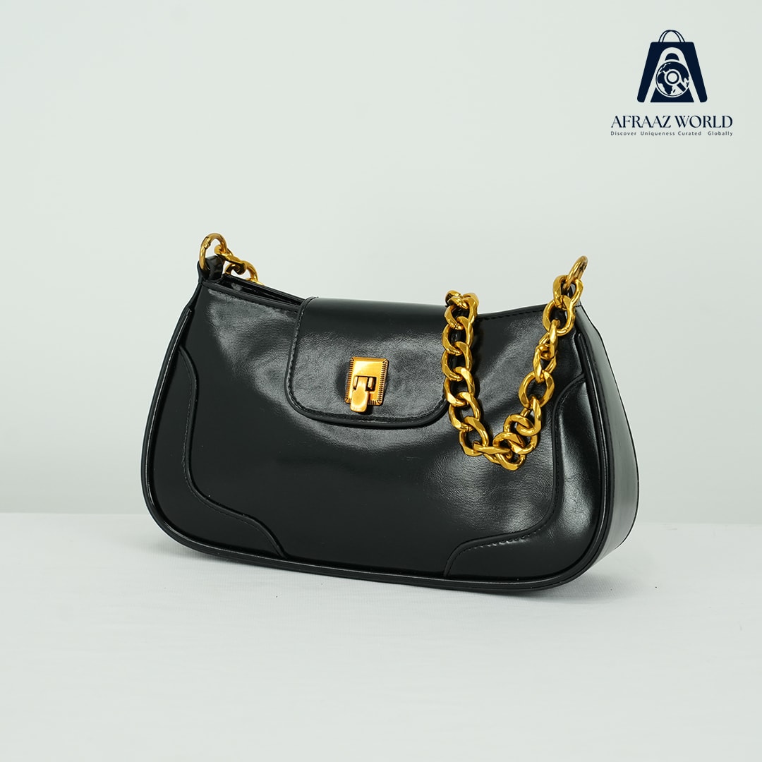 Luxury Chocolate Brown Shoulder Bag for Women | Gold Chain Leather Purse by Afraaz World