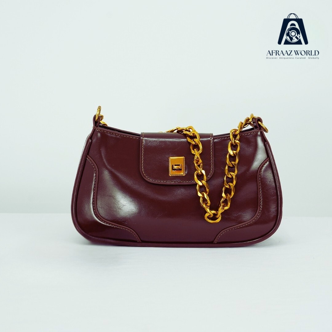 Luxury Chocolate Brown Shoulder Bag for Women | Gold Chain Leather Purse by Afraaz World