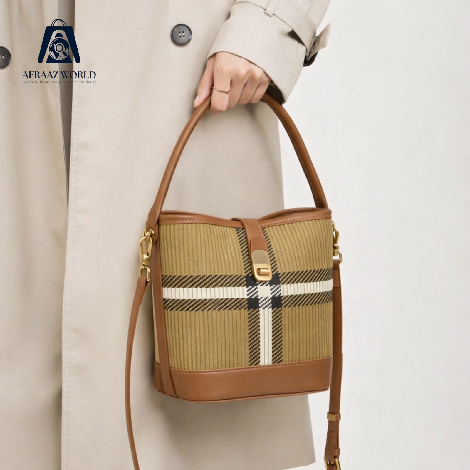 Trendy Brown Check Pattern Shoulder Bag for Women | Casual Tote Purse by Afraaz World