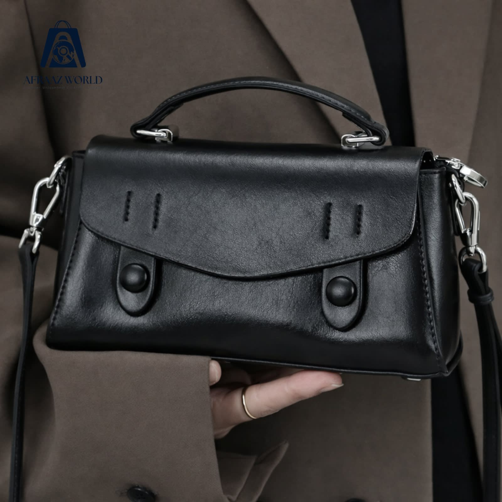 Premium Black Leatherette Crossbody Bag for Women