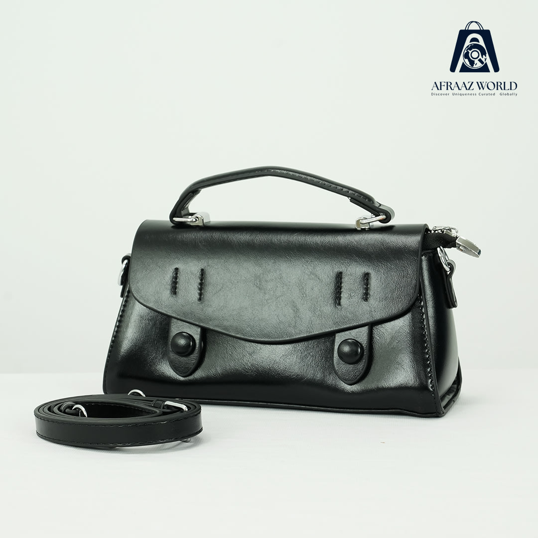 Premium Black Leatherette Crossbody Bag for Women