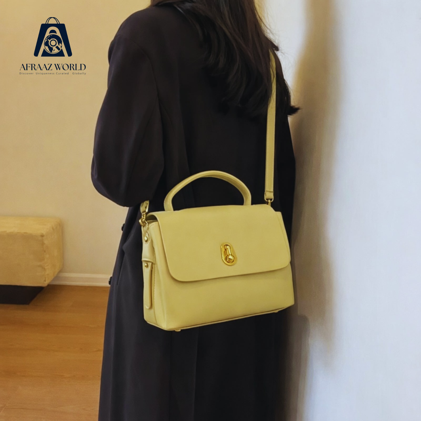 Classic Women’s Golden Beige Shoulder & Handbag – Soft Leather Finish