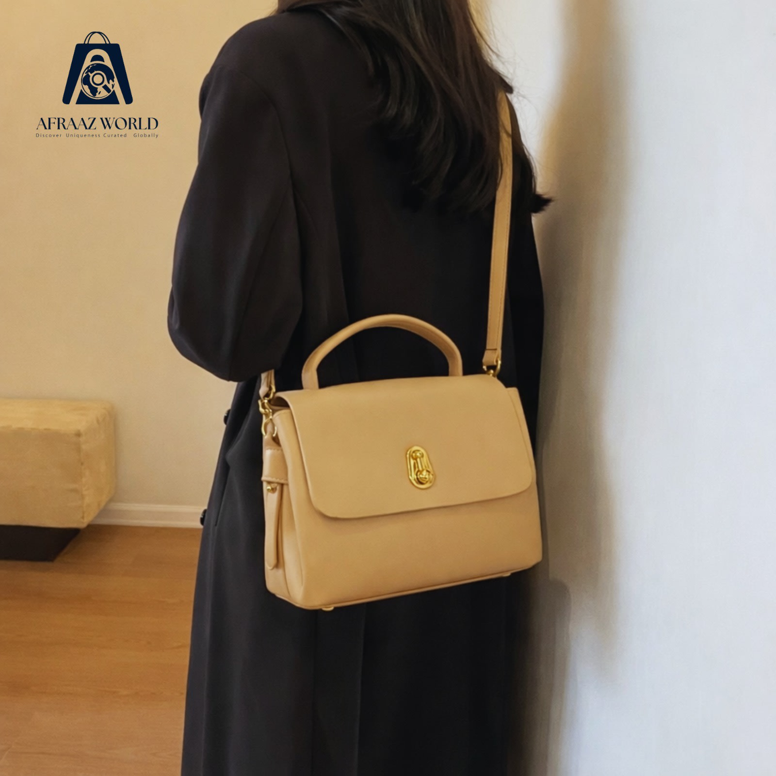 Classic Women’s Light Olive Beige Shoulder & Handbag – Soft Leather Finish