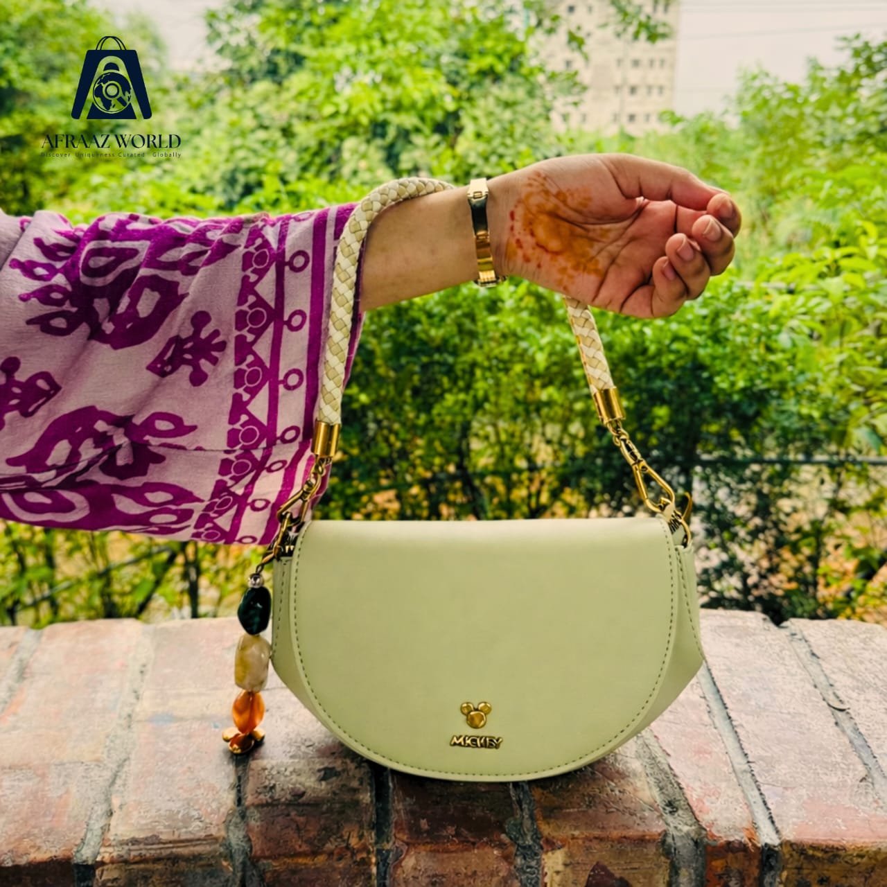 High Quality pestal  Green Mini Crossbody Bag with Beaded Charm – Afraaz World