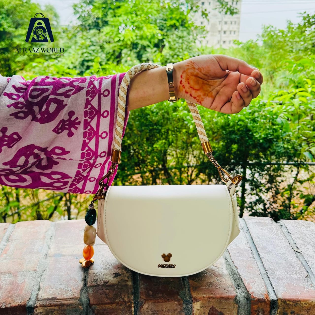 High Quality pestal  Green Mini Crossbody Bag with Beaded Charm – Afraaz World