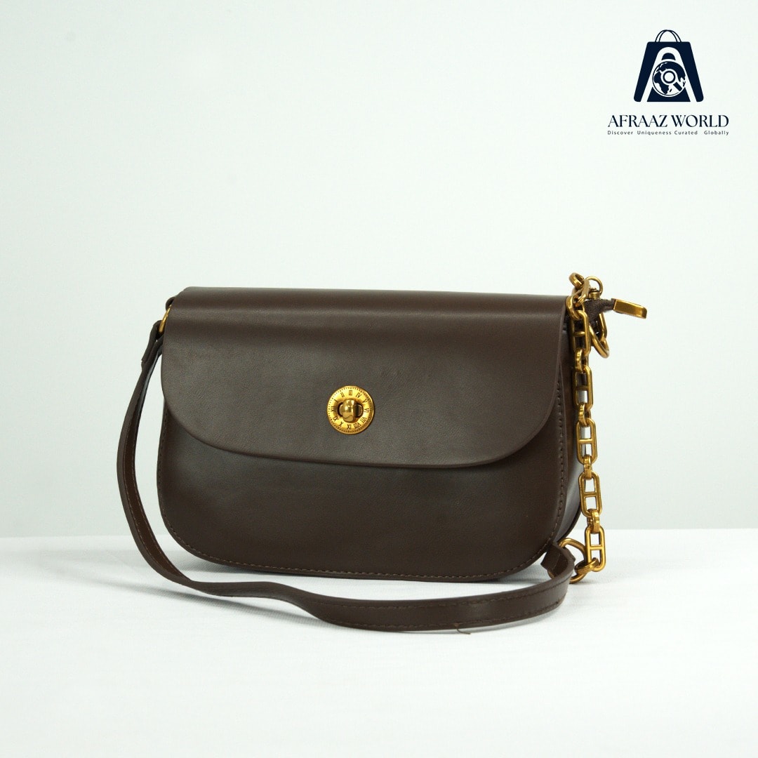 Classic Black Leather Shoulder Bag with Golden Chain – Afraaz World