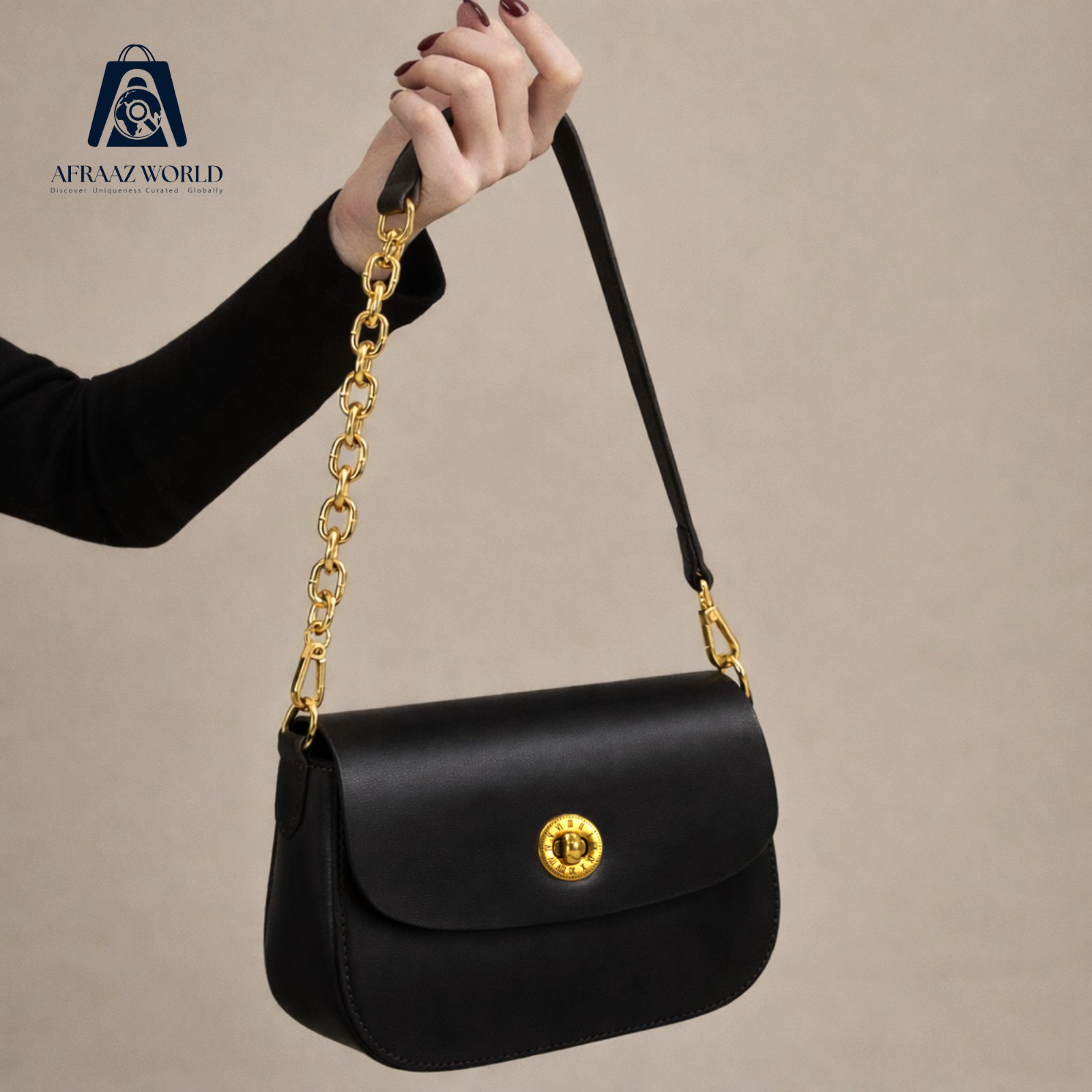 High Quality Coffee Brown Crossbody Bag with Minimal Golden Lock – Afraaz World