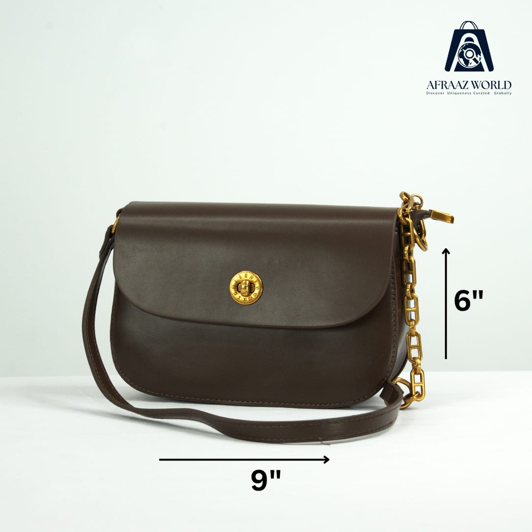 Classic Black Leather Shoulder Bag with Golden Chain – Afraaz World