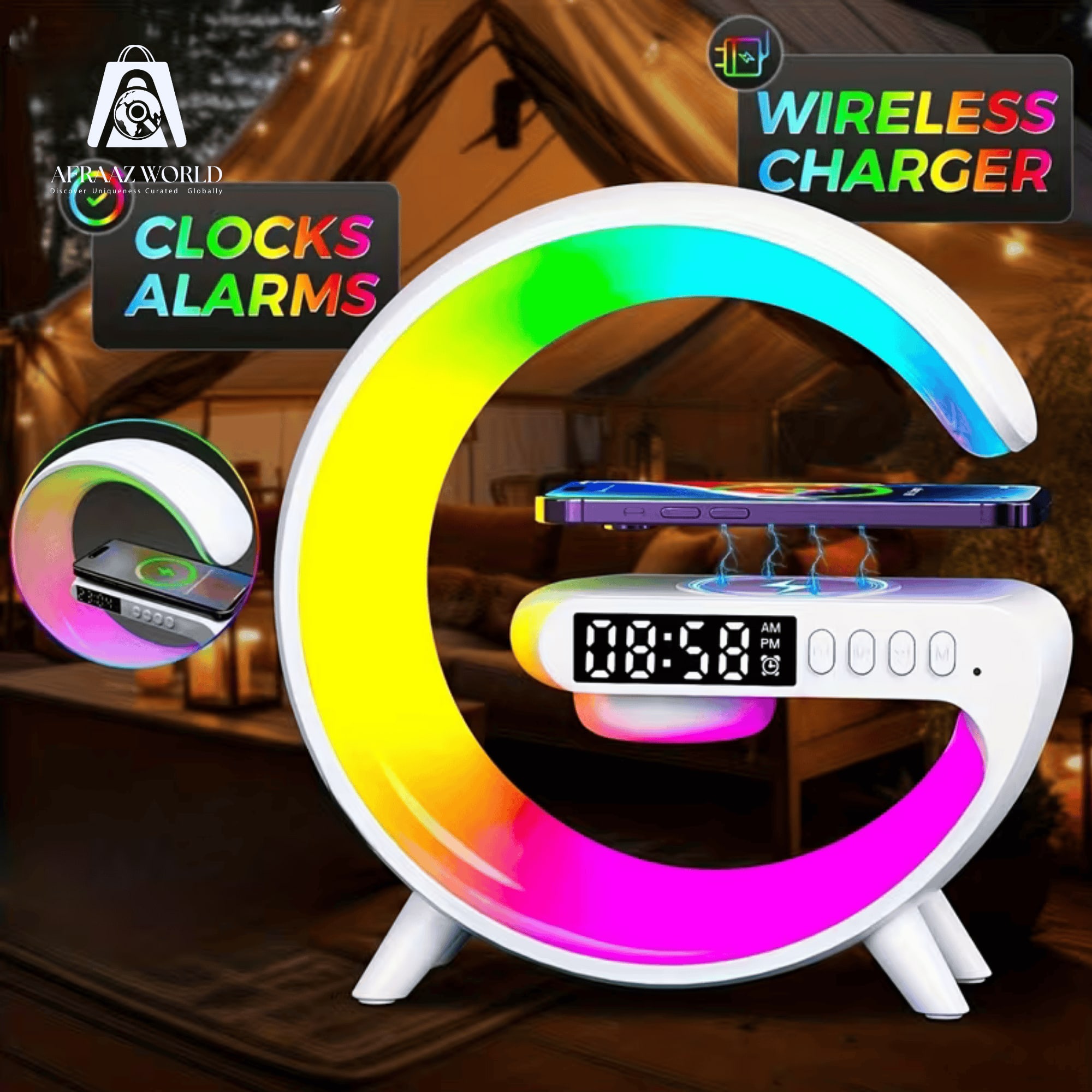 G63 Wireless Portable Bluetooth Speaker Lamp With  LED RGB Light & Smart Clock