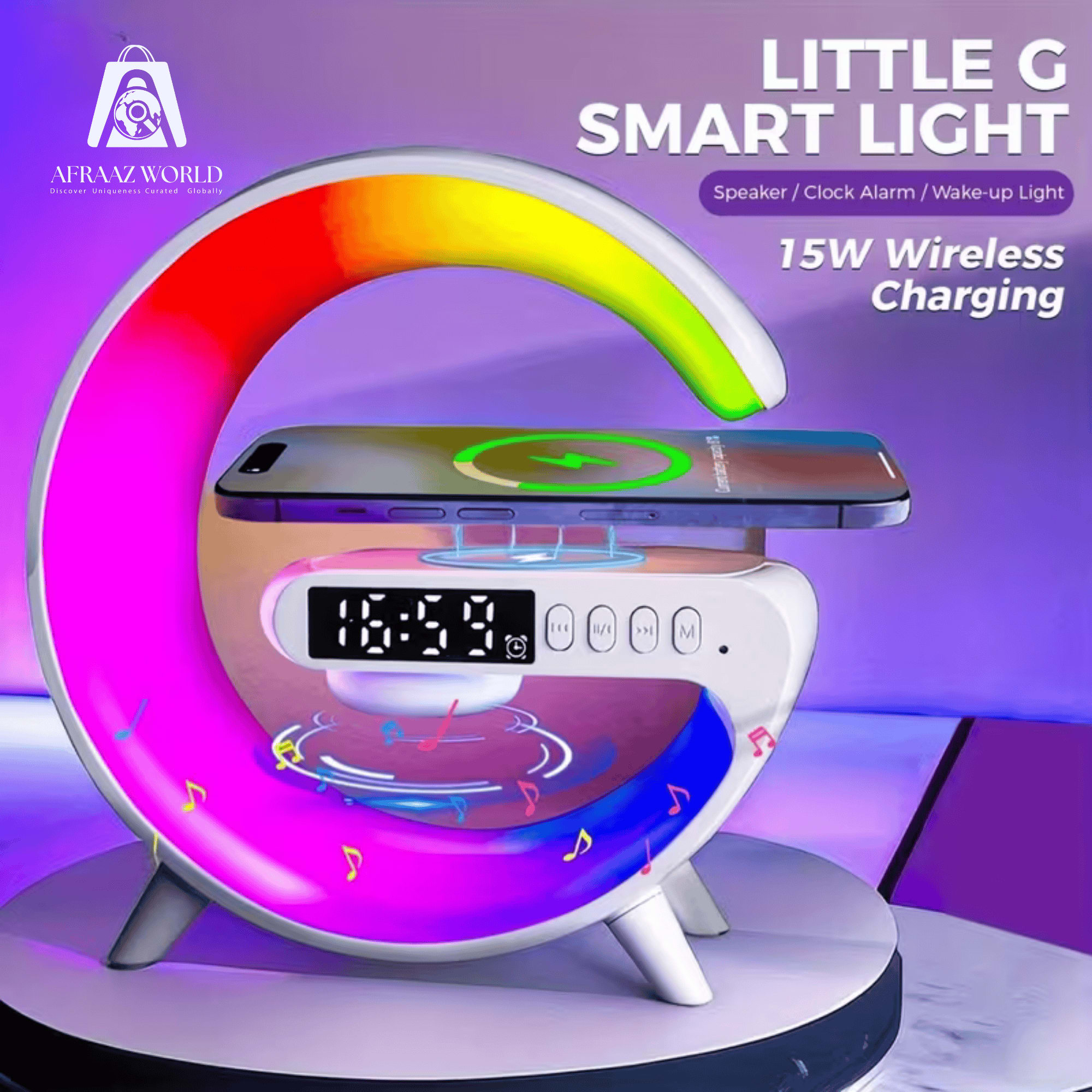 G63 Wireless Portable Bluetooth Speaker Lamp With  LED RGB Light & Smart Clock