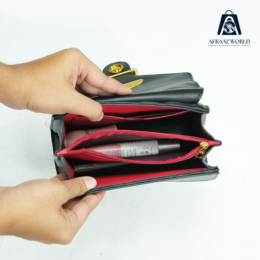 Elegant Black Quilted Leather Handbag for Women | Luxury Gold Buckle Purse by Afraaz World