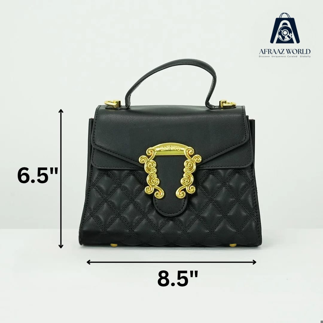 Elegant Black Quilted Leather Handbag for Women | Luxury Gold Buckle Purse by Afraaz World