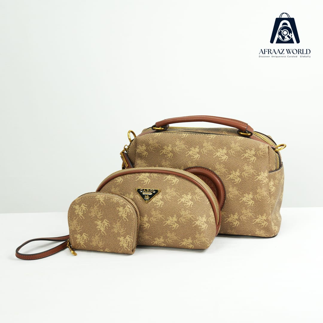 Luxury Brown Printed 3-Piece Handbag Set for Women – Afraaz World
