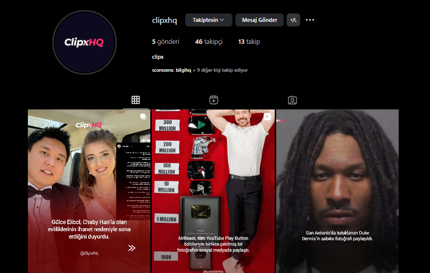 İnstagram clipxHQ Sayfamız