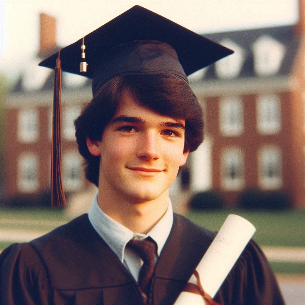 EKU, 1986. Bachelor's in History Education. I'm the first person in my family to graduate from a four-year college. My father took this picture and didn't say much, but he framed it.