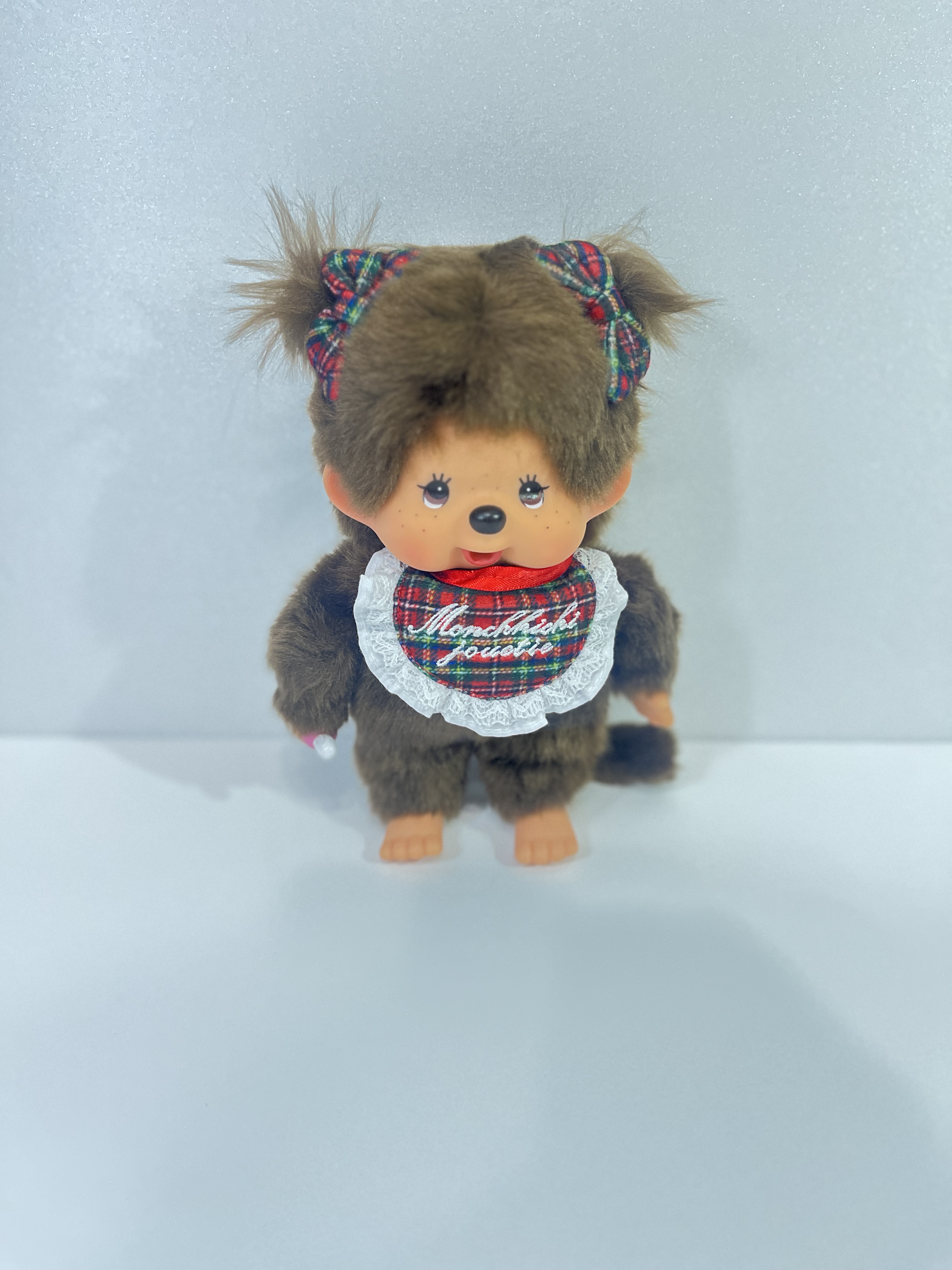 Monchhichi × jouetie checker pattern keychain, Brown, lottery exclusive from Japan