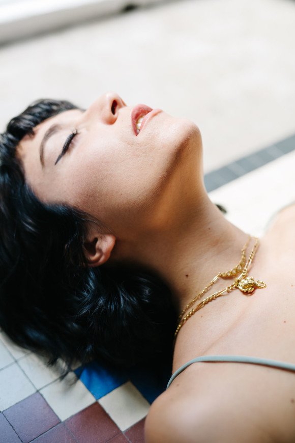 Woman with mouth open