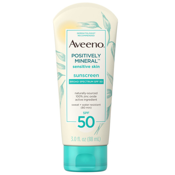 Aveeno Positively Mineral Sensitive Skin Sunscreen SPF 50 | Spotlyte