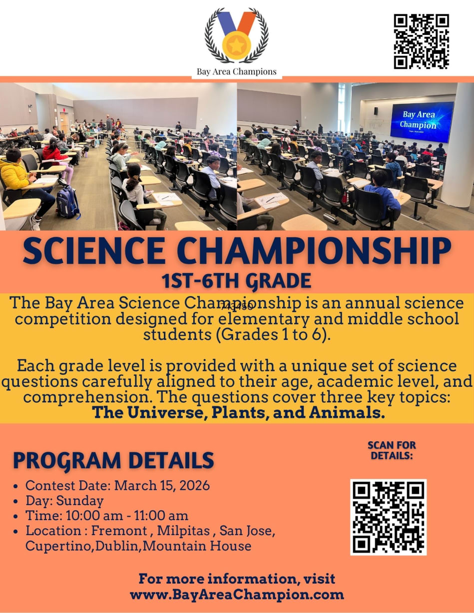 Bay Area Champs: Science (Grades 1-6) in Fremont — Bay Area family event