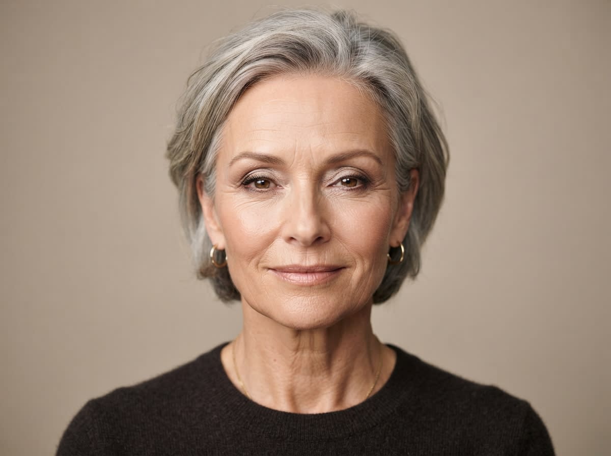 Midlife adult woman with naturally hooded eyes wearing soft, flattering everyday eye makeup