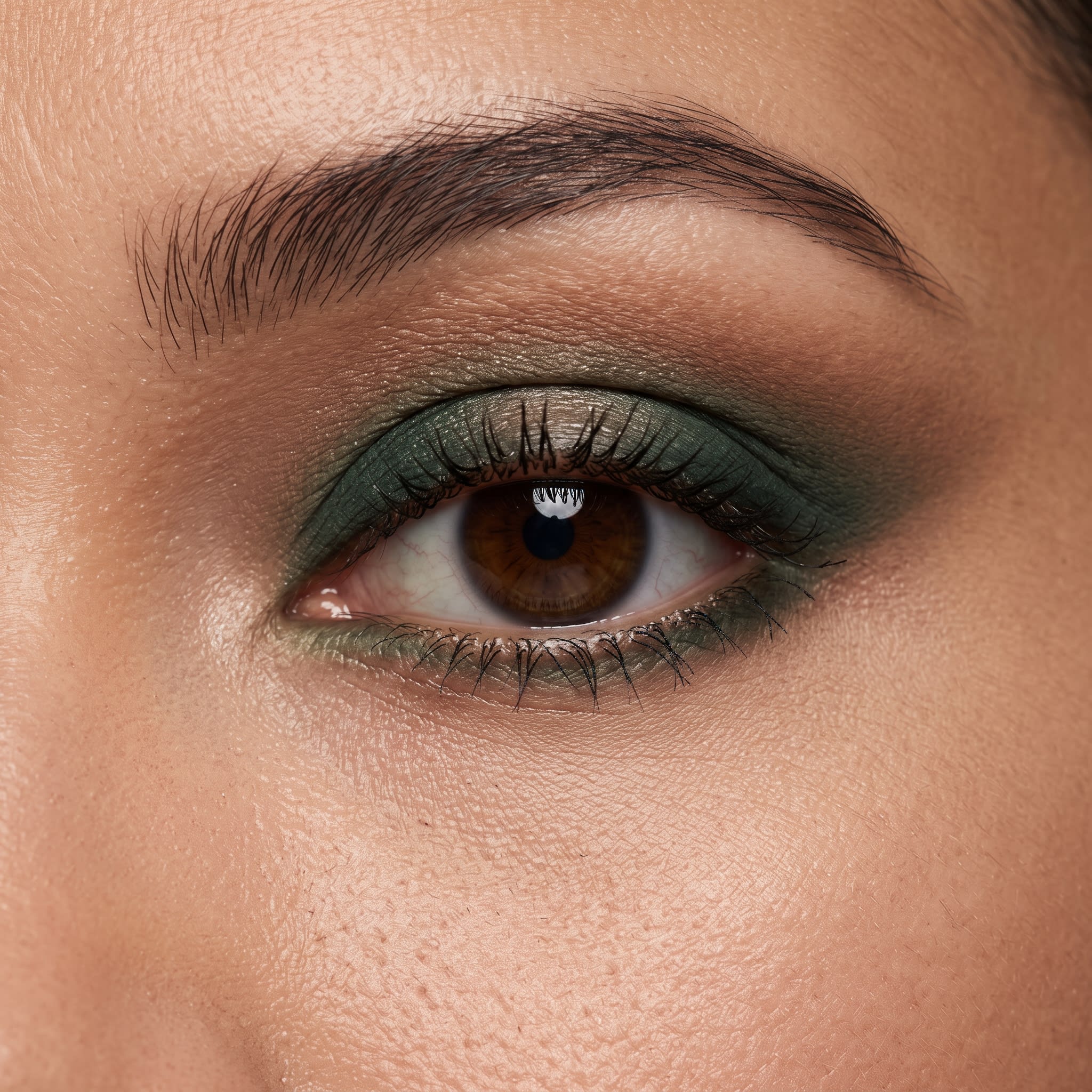 Forest green smokey eye with smudged lower lash line
