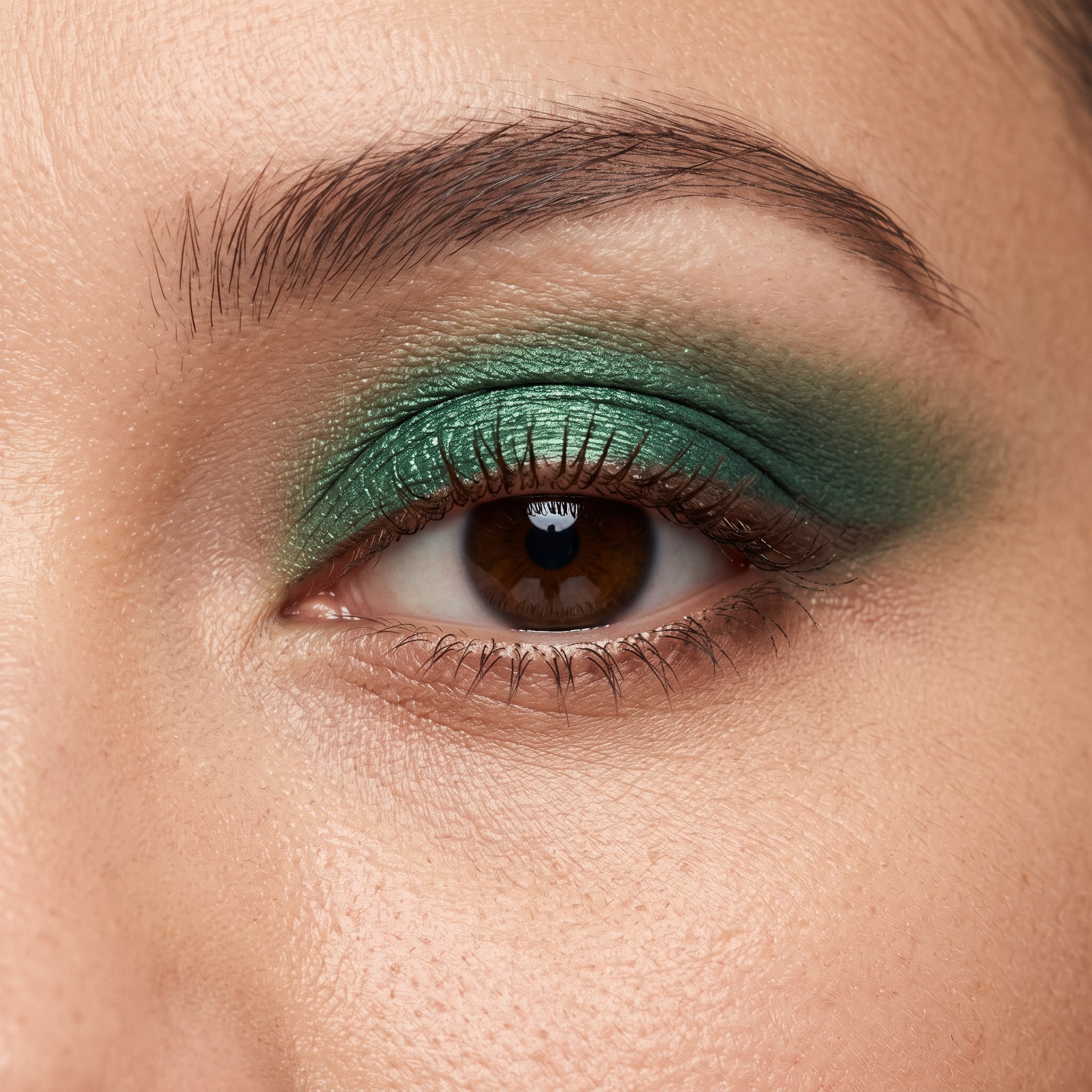 Emerald green metallic eyeshadow on the lid