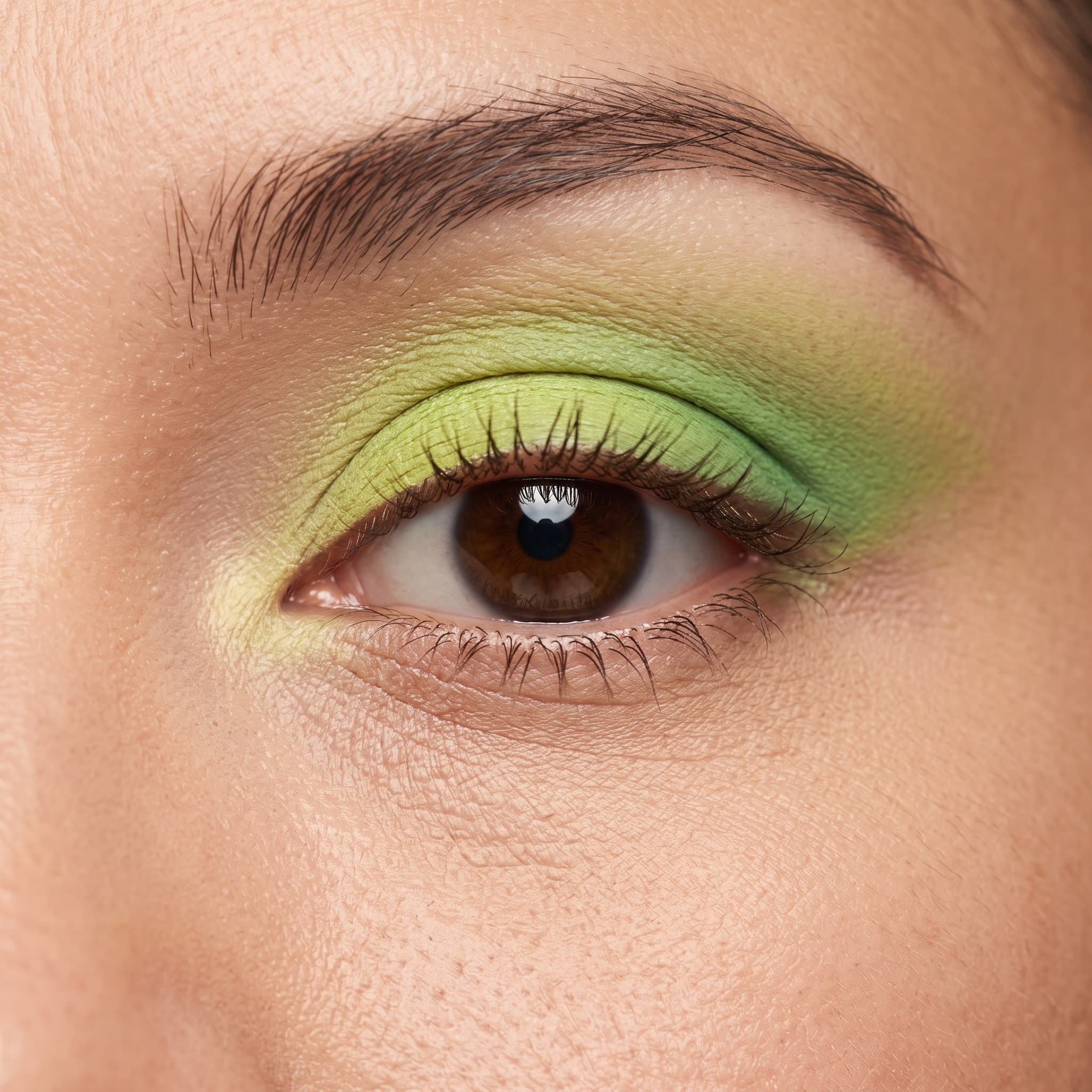 Lime green eyeshadow with grass green outer corner