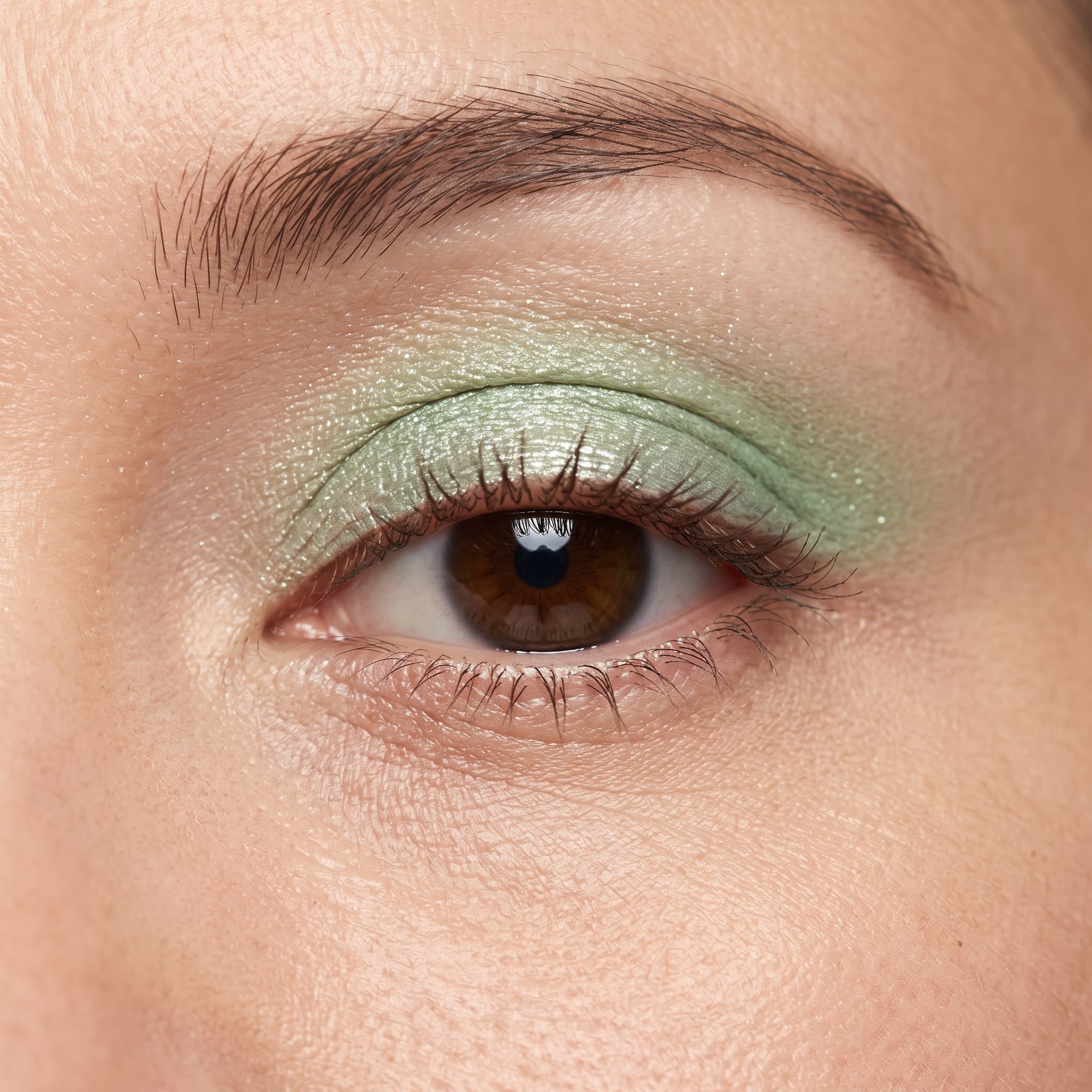 Subtle green shimmer across the eyelid
