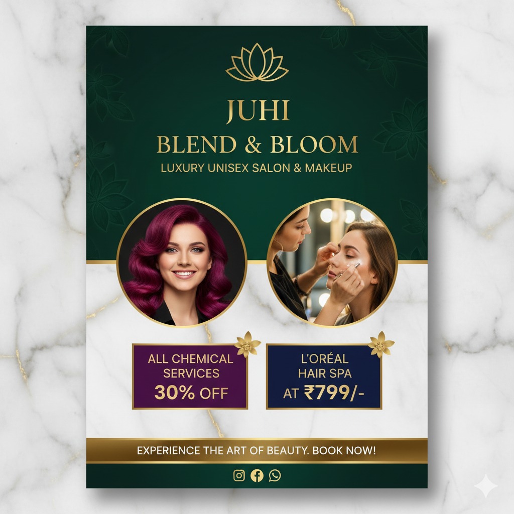 All Chemical Services @30% off at JUHI BLEND & BLOOM LUXURY UNISEX SALON - Sector 69, Gurgaon