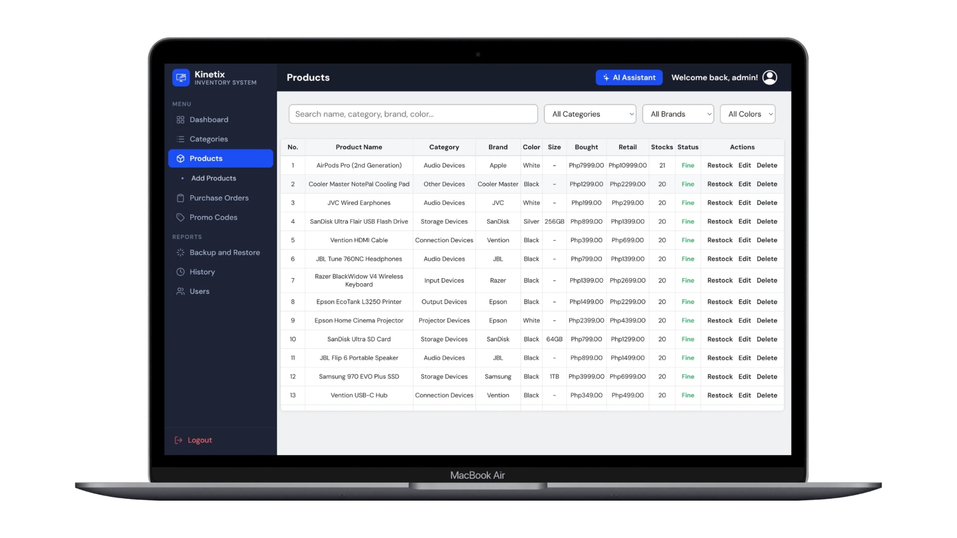 Kinetix Inventory System Macbook Preview