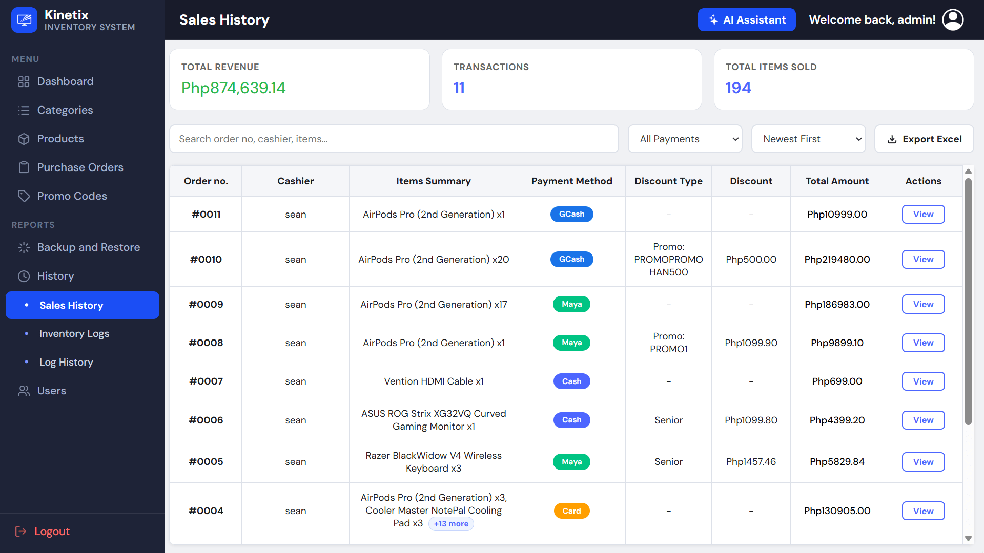 Kinetix Inventory System POS Preview