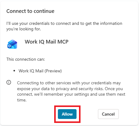 Dialog "Connect to continue" - click Allow