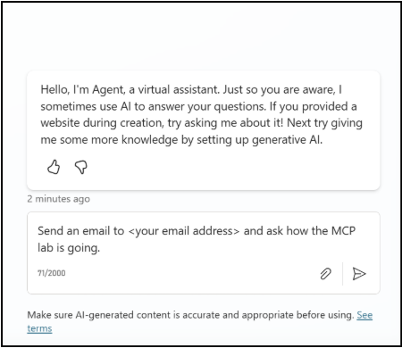 Panel Test - nhập prompt gửi email