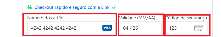 Exemplo de checkout em modo de teste Stripe