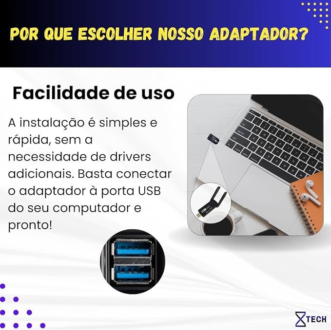 Adaptador Wireless Wifi USB 3.0 Dual Band 5Ghz e 2.4Ghz 1300mbps Bluetooth 4.2 duas Antenas 8X TECH - Imagem 5