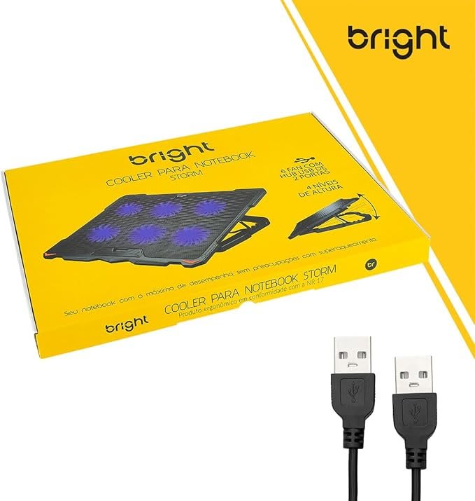 Bright Cooler para Notebook 6 Fans (6 Ventoinhas) LED e USB Hub Preto Bright, 1500 RPM, Ruído 20dBA - Imagem 2